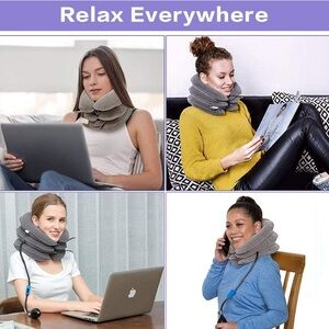Cervical Neck Traction Device & Collar Brace,Inflatable and Adjustable Neck,Gray